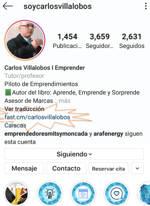 Perfil de Instagram con link de Fastmine